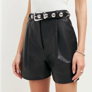 Reformation Veda Black High Waist Leather Shorts